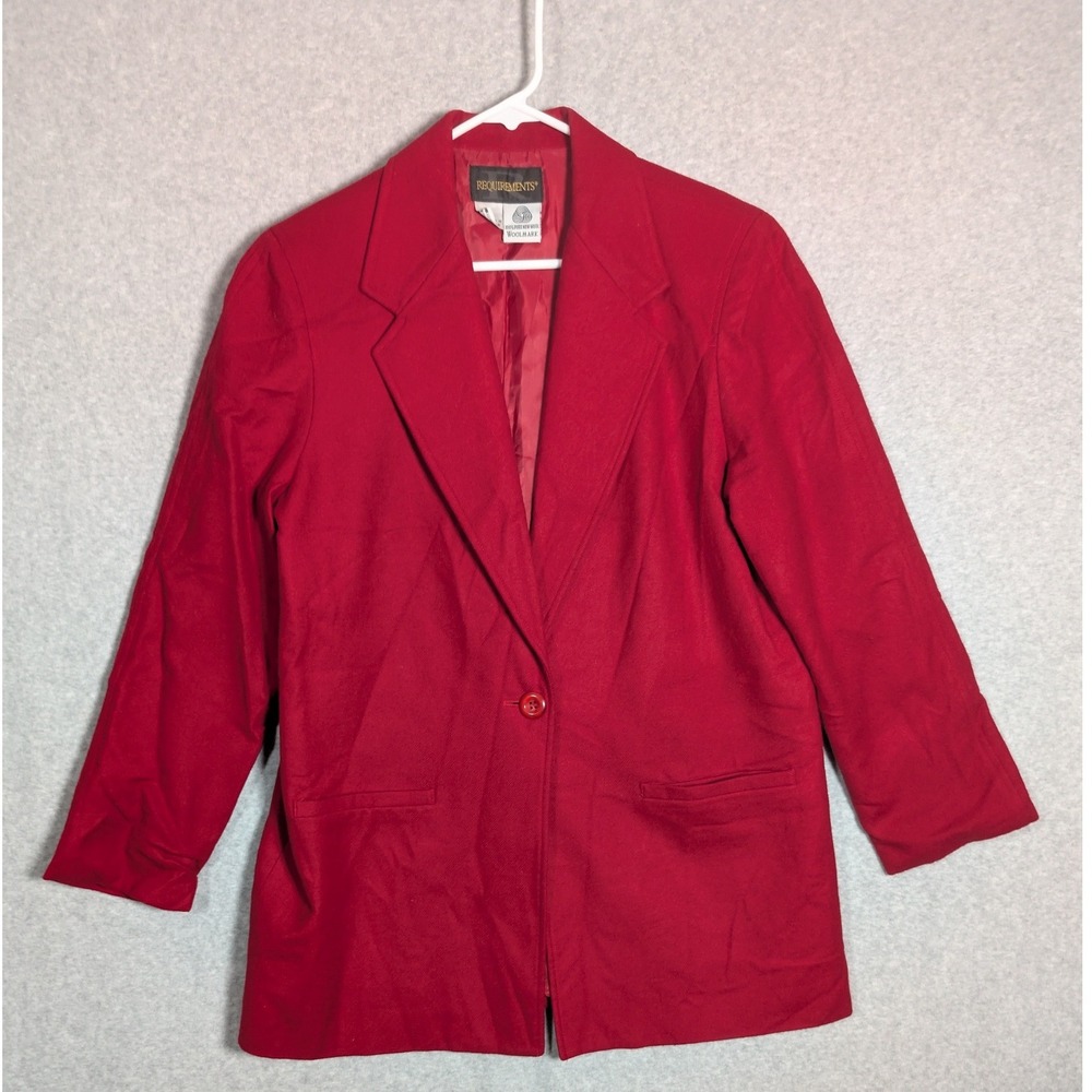 Requirements Red Vintage Wool Blazer Jacket Size 10 Woolmark Power Dressing